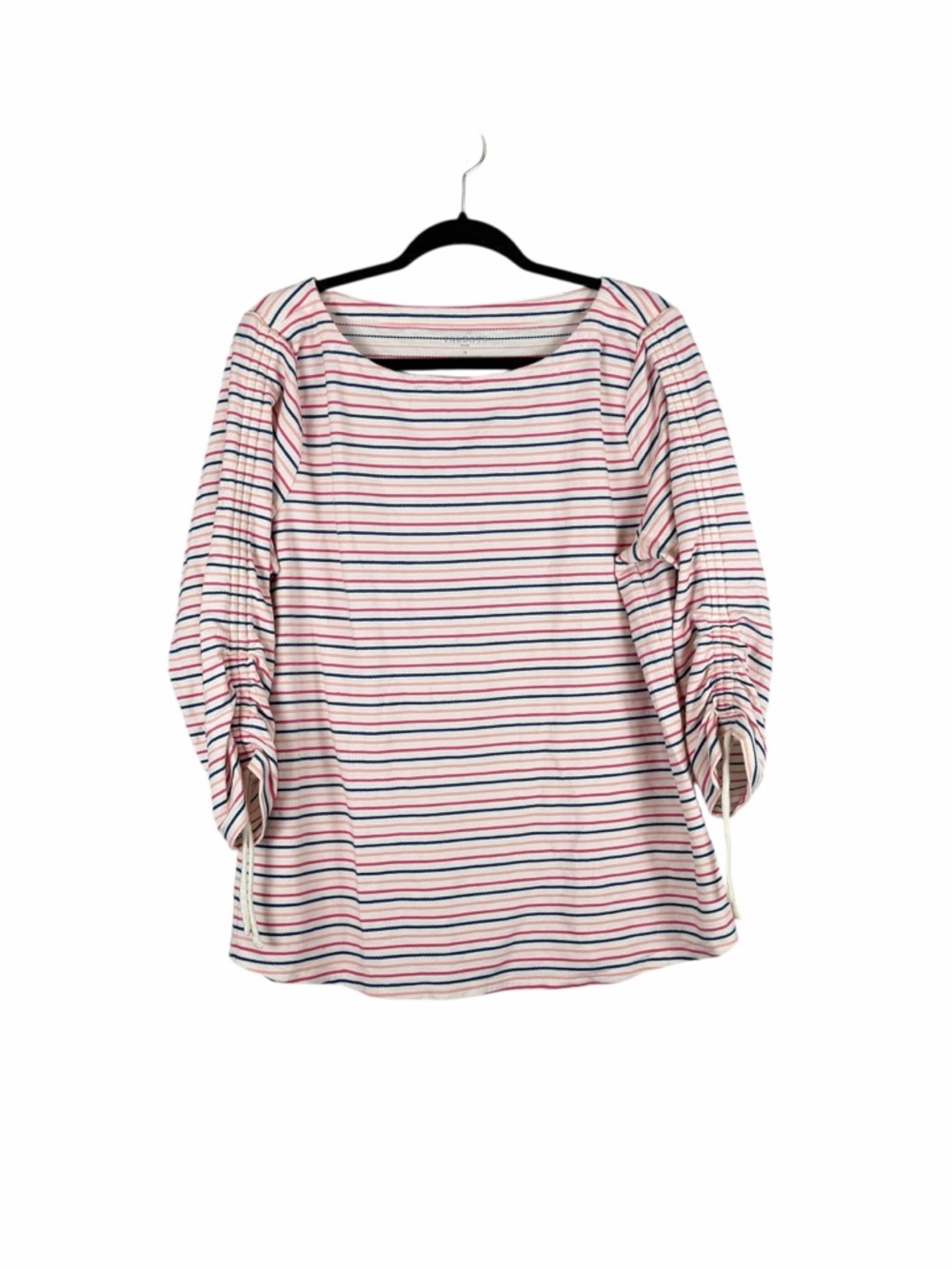 Talbots Plus Striped Ruched Sleeve Top 1X